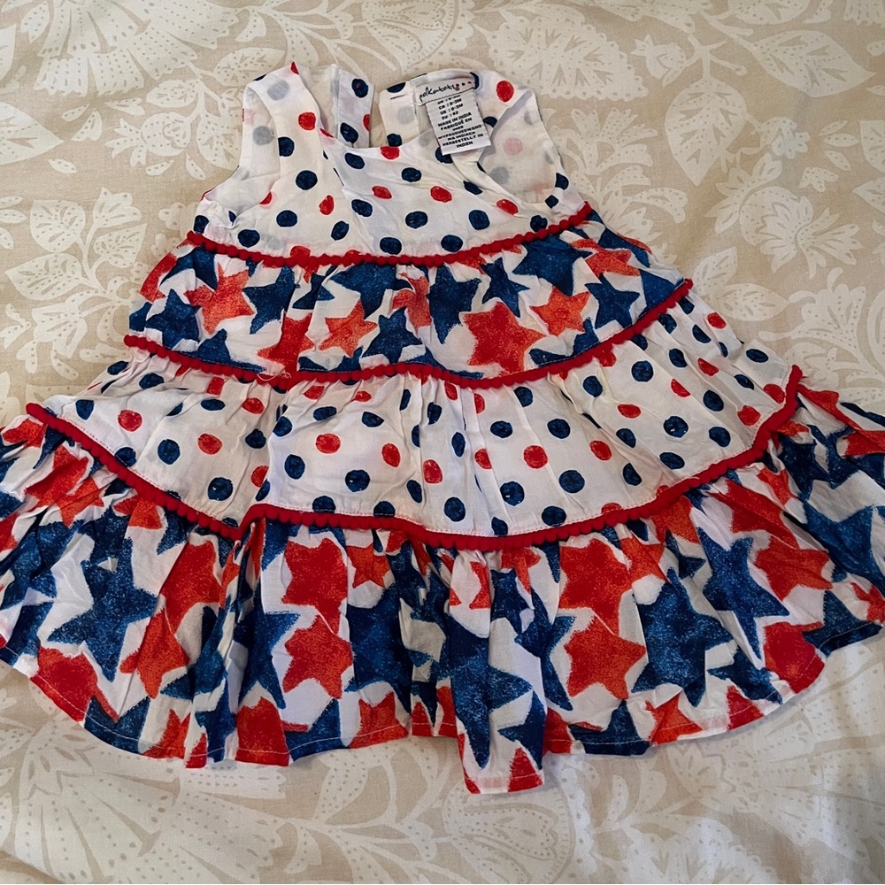 Patriotic Red & Blue Star Polka Dot Tiered Baby Dress
